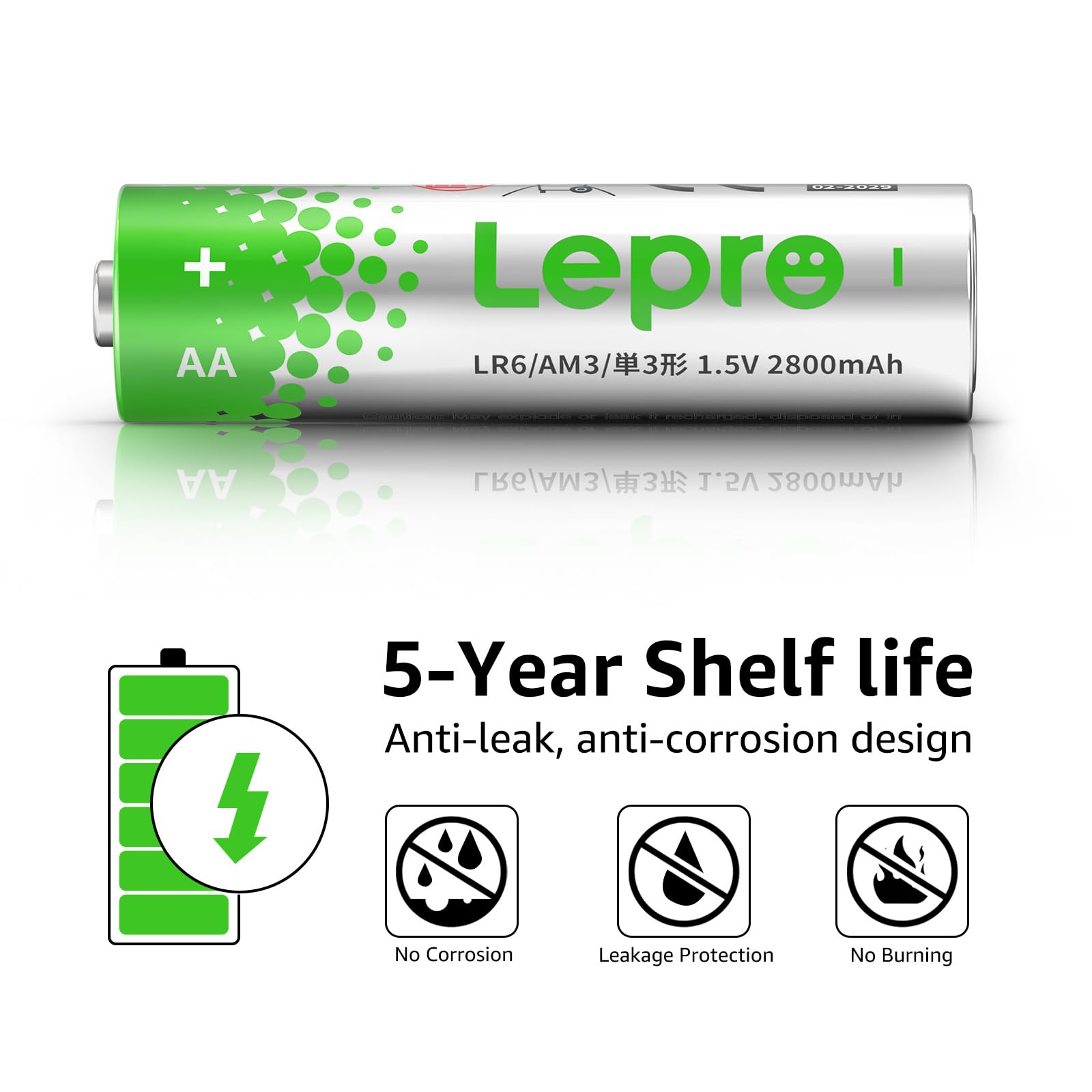 Lepro Aa Batteries 24 Pack, Double A Batteries With 2800Mah Max Long-Lasting, 1.5V High Performance Alkaline Power