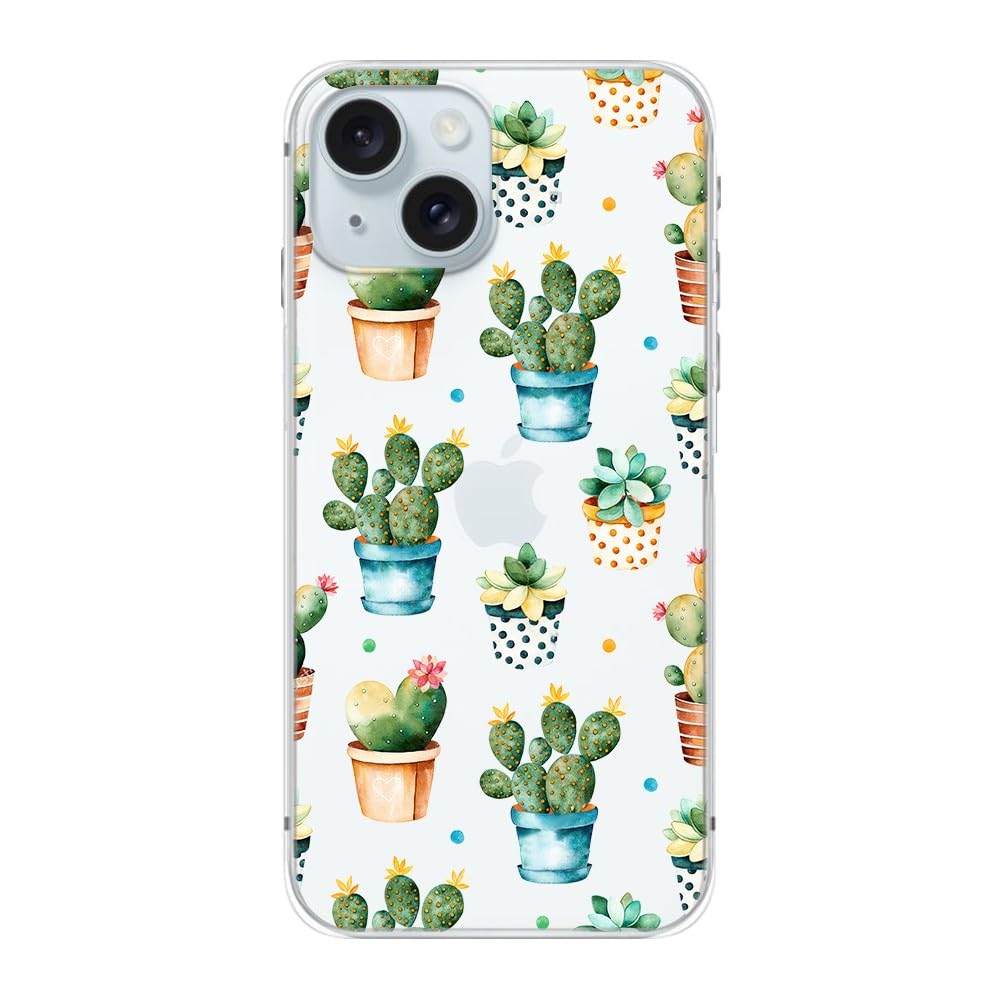 Blingy'S For Iphone 15 Case, Cute Cactus Pattern Fun Floral Succulents Design Transparent Soft Tpu Protective Clear Case 6.1 Inc