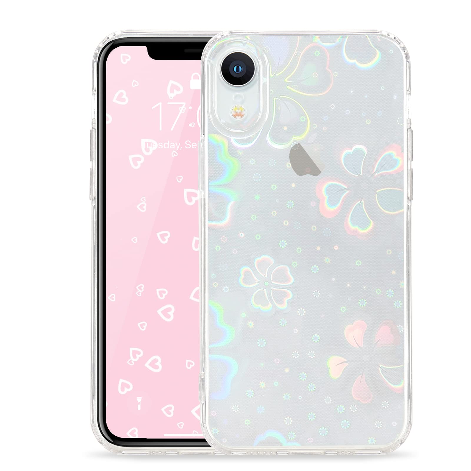 Urarssa Compatible With Iphone Xr Case Cute Crystal Clear With Laser Bling Glitter Flower Pattern Design For Women Girls Soft Tp