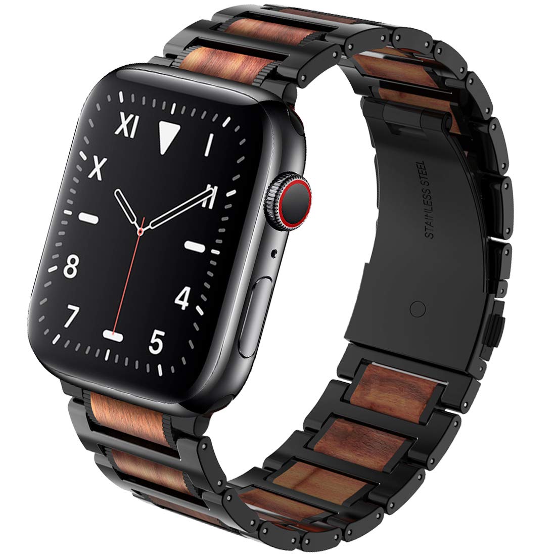 Wolait Compatible With Apple Watch Band Ultra 2 49Mm 45Mm 44Mm 42Mm, Natural Wood Red Sandalwood With Stainless Steel Metal Link