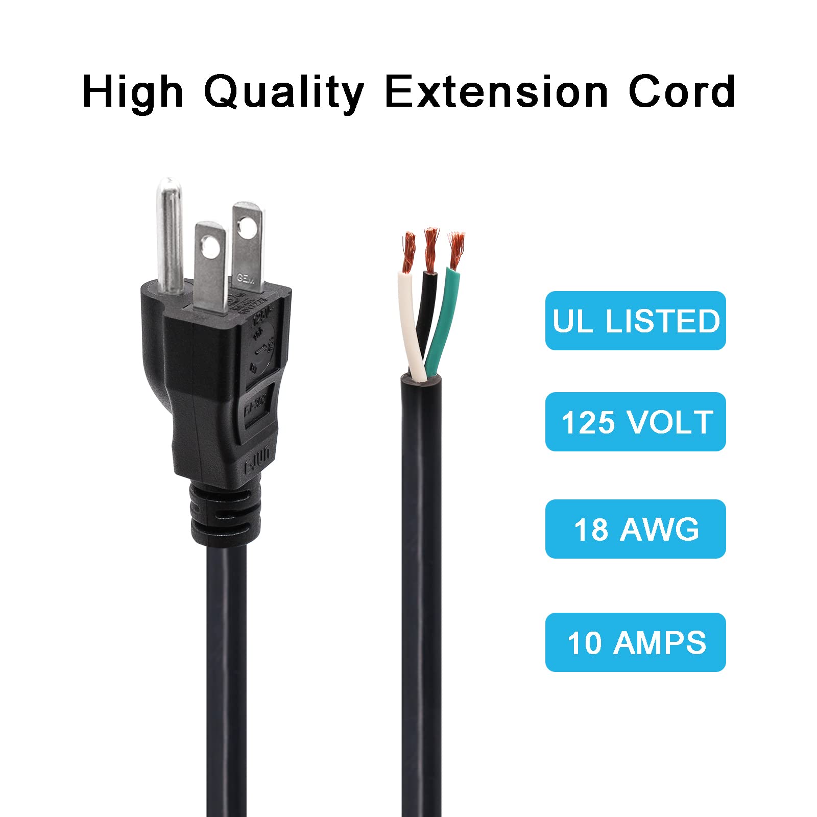 18 Gauge Replacement Power Cord,6.46Ft Cable 110V 115V 120V 125V 300V Pigtail For Appliance, Nema 5 15P Plug Us Sjt 18Awg (18/3)