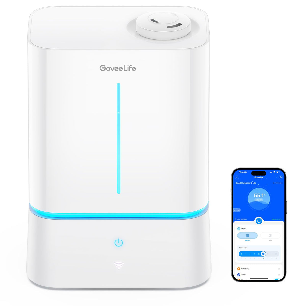 Goveelife Smart Humidifier For Bedroom Large Room, 4.5L Cool Mist Top-Fill Humidifiers With Scent Diffuser & Night Light, Voice 