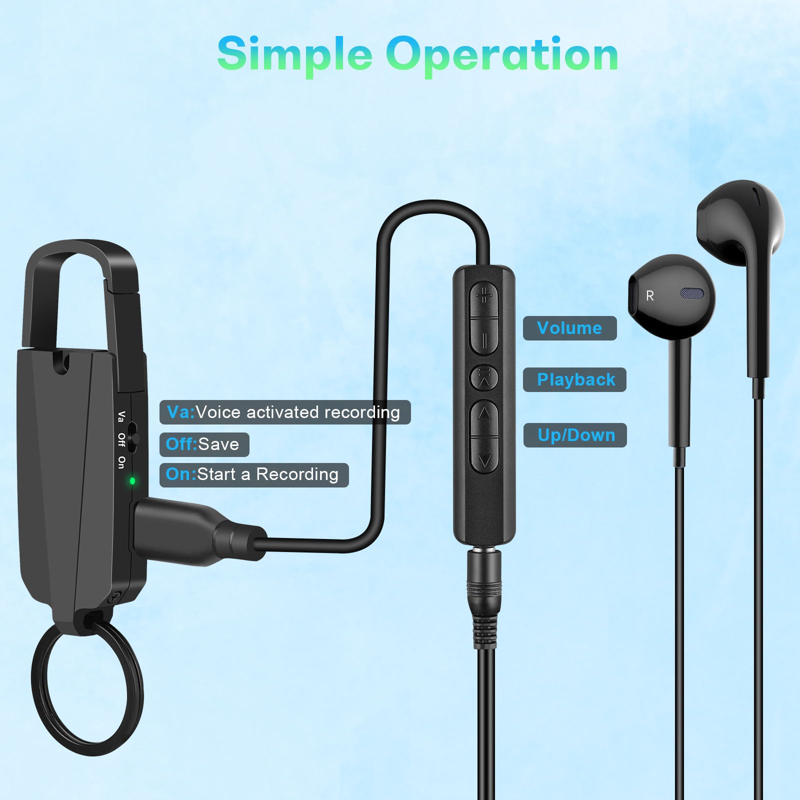 64Gb Digital Voice Recorder With Playback   Keychain Voice Activated Recorder Audio Recording Device   760 Hours Capacity For Le