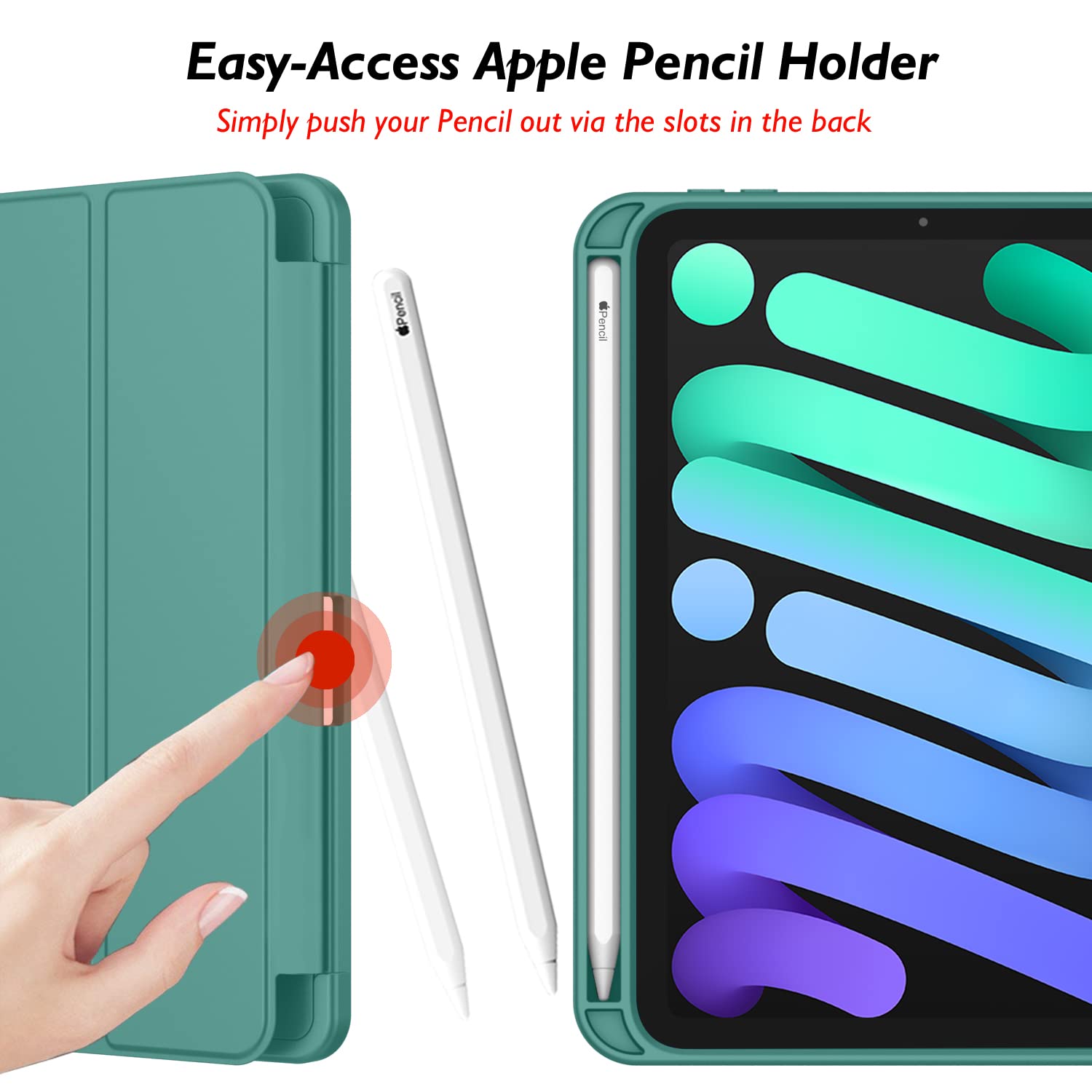 Imieet Ipad Mini 7 Case 2024 (A17 Pro), Ipad Mini 6 Case (8.3 Inch,2021 Model), Ipad Mini 7Th/6Th Generation Case With Pencil Holder, Trifold Stand Smart Case With Soft Tpu Back,Forest Green