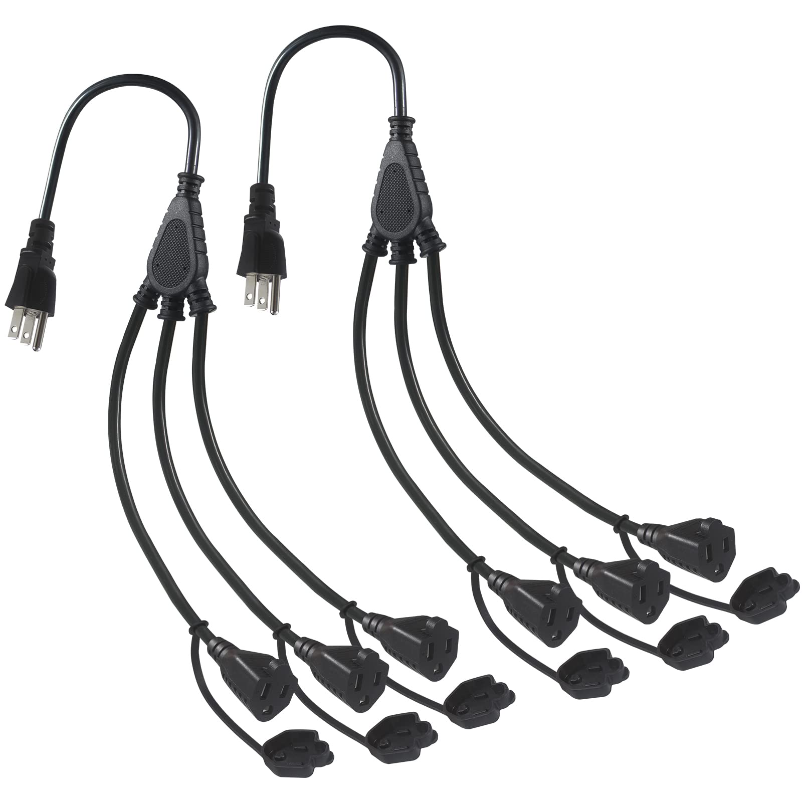 Kuncan 3 Outlet Power Splitter Cord, 1 To 3 Way Outlet Indoor & Outdoor Use Weatherproof Sjtw 16Awg 3 Prong Grounded Extension C