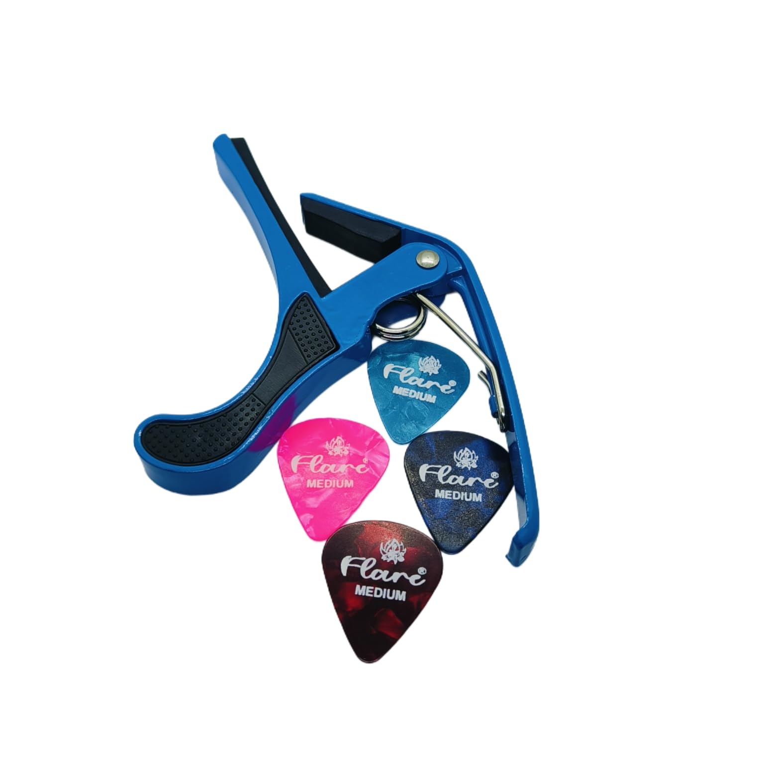 Flare Guitar Capo With 4 Medium Celluloid Picks, Blue