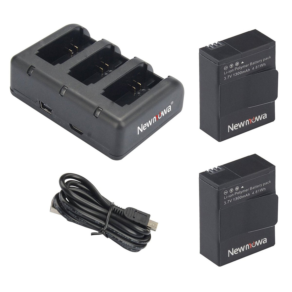 Newmowa AHDBT 302 1300mAh Replacement Battery (2 Pack) and Rapid 3 Channel Charger for GoPro Hero 3, GoPro Hero 3+, AHDBT 301, AHDBT 302
