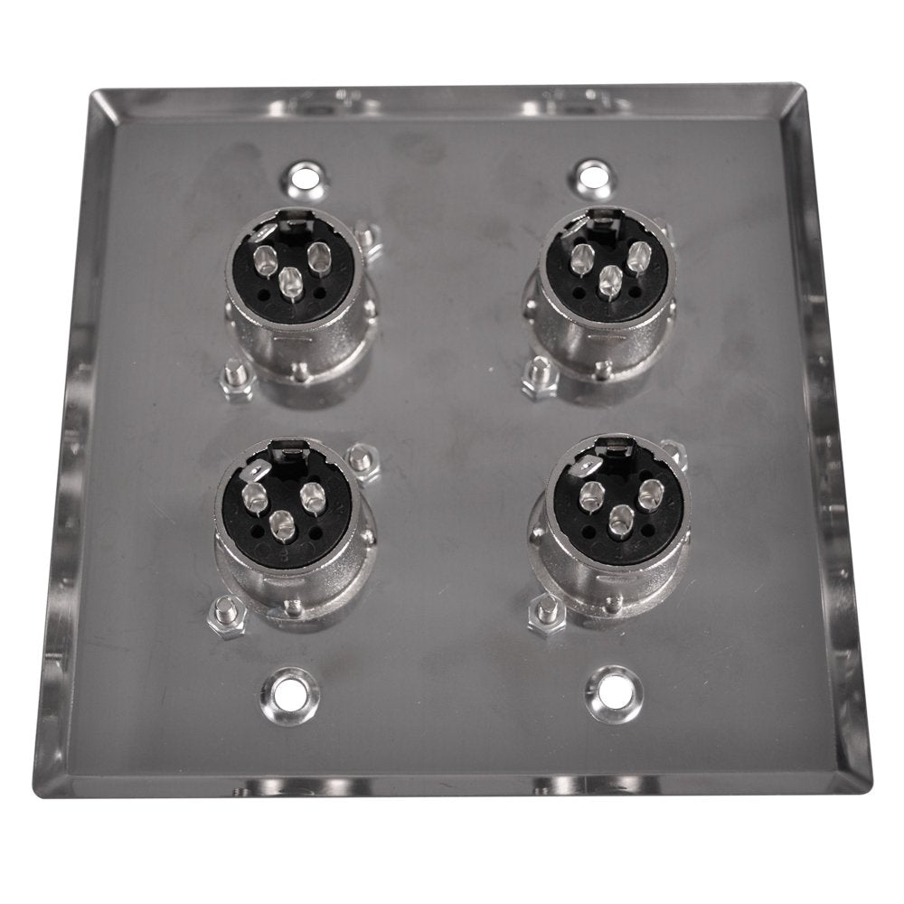 Seismic Audio Speakers 2 Gang Wall Plate With 4 Xlr Female Connectors, Stainless Steel Wall Plate