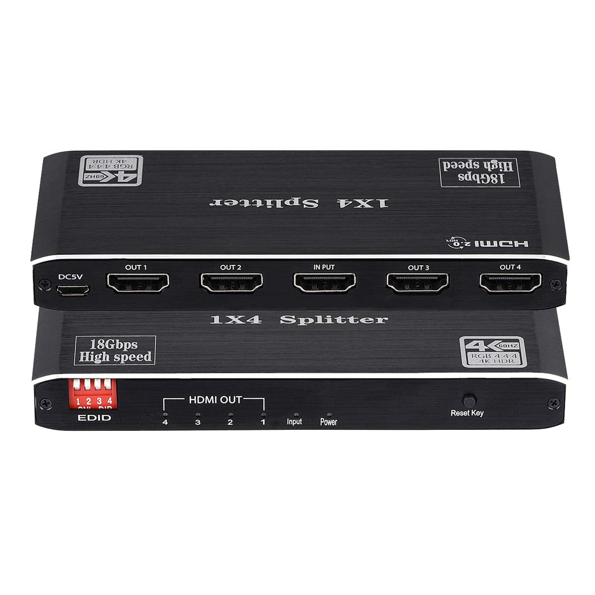 1X4 Hdmi Splitter, 4K 60Hz 1 In 4 Out Hdmi Splitter Audio Video Distributor Box Support Full Ultra Hd, 3D, Hdr, Compatible For H