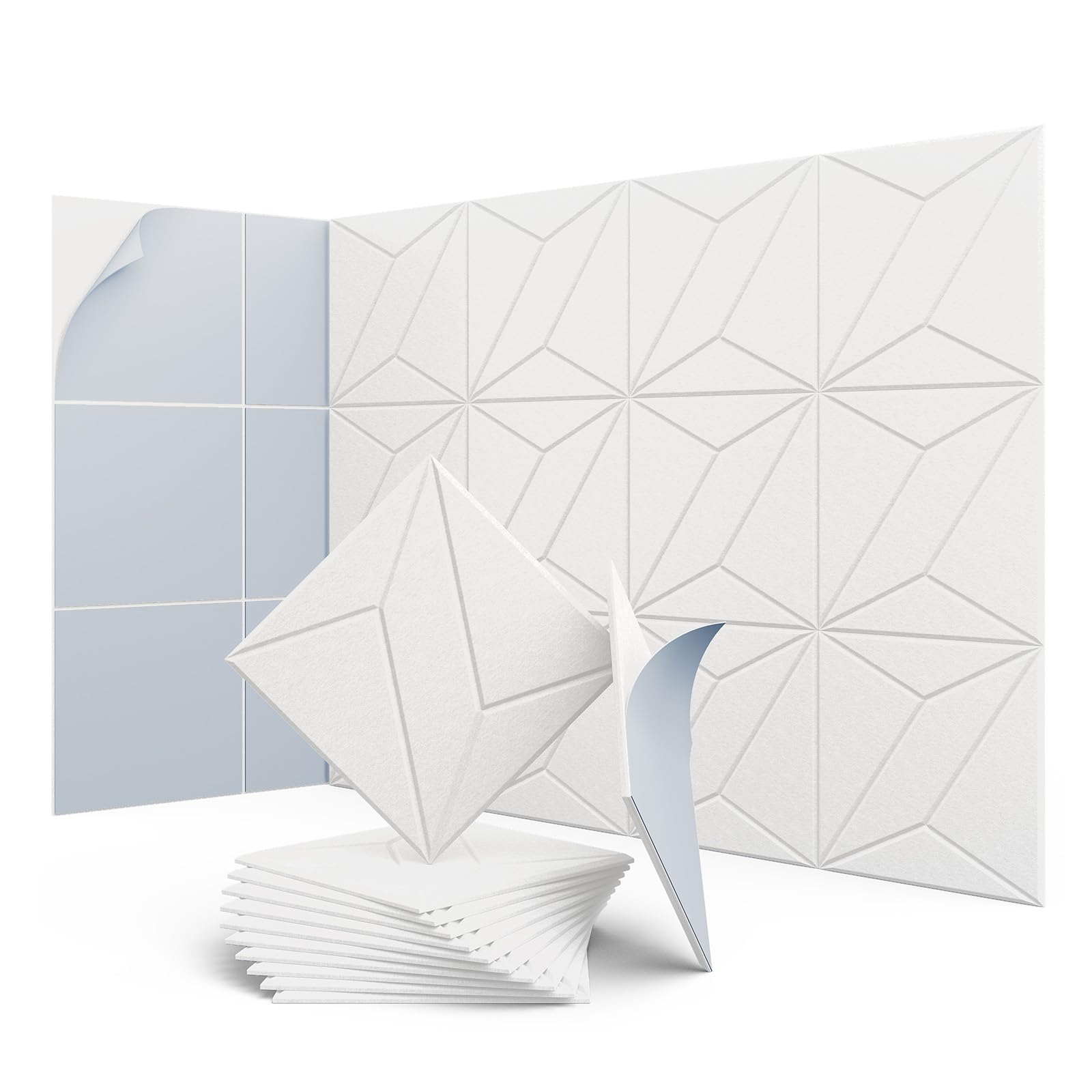 UNECHO 12 Pack 11.8 X 11.8 X 0.4 Acoustic Panels for Wall Sound Absorbing, P-Stripes Square Self-Adhesive Sound Panel, High Dens