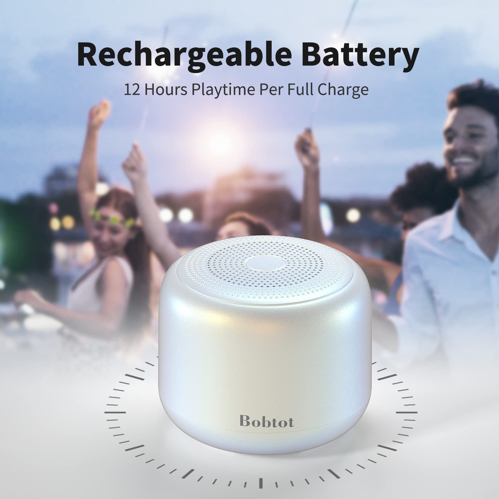 Bobtot Et18 Bluetooth Portable Speaker, Waterproof, 15 Hours Playtime, 5W Stereo Sound, Rechargeable Battery, Built In Microphon