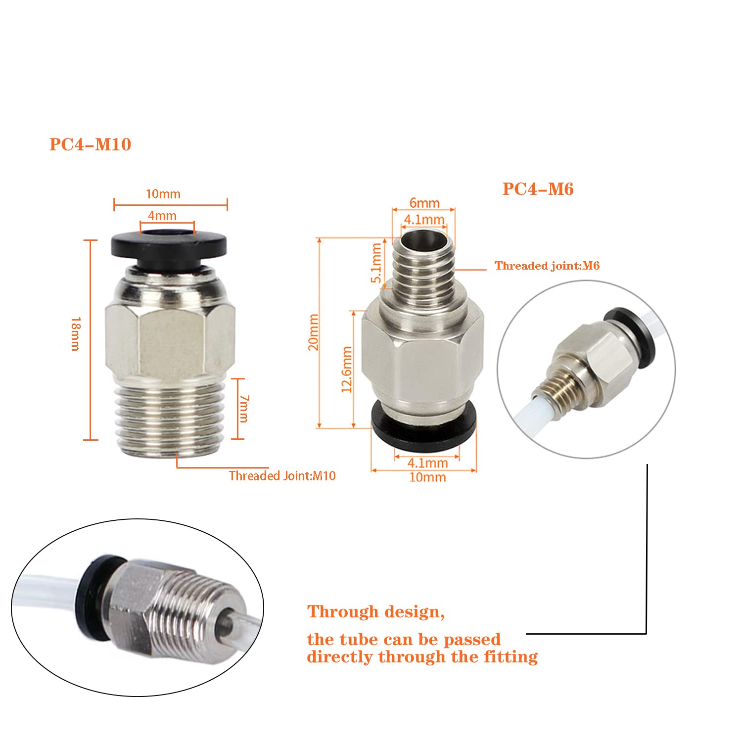 3D Printer Bowden Tube 2M, Ptfe Tube Teflon Bowden Tubing With High Grade Pc4 M6 & Pc4 M10 Pneumatic Fittings,Tube Cutter, For 1