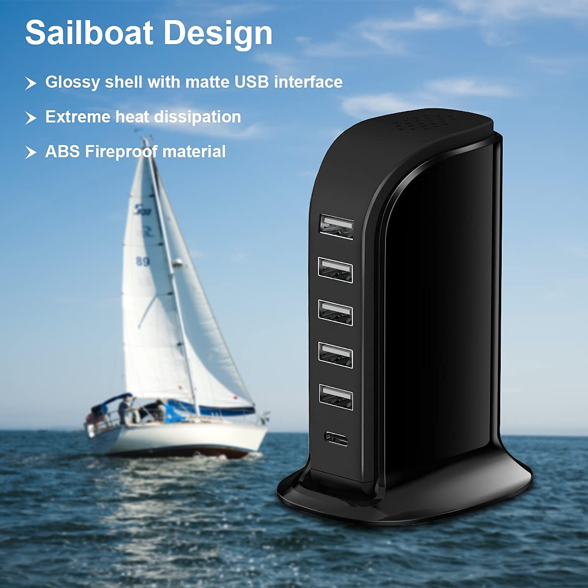 Charger Block 6 In 1 Upoy, 40W Usb C Charger 3A, Charging Hub With 5 Usb Ports(Shared 6A) For Multiple Electronics, Usb Charging