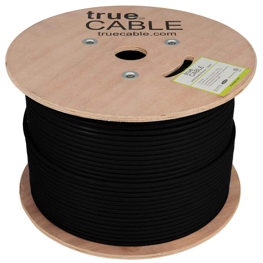Truecable Cat6 Plenum Shielded (Cmp), 1000Ft, Black, 23Awg Solid Bare Copper, 550Mhz, Poe++ (4Ppoe), Etl Listed, Overall Foil Sh