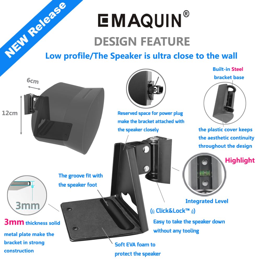 Emaquin Wall Mount Bracket For Sonos Era 300 Speaker (Swivel And Tilt,Sturdy Metal,Enduring Paint Finish,Easy To Intall,Compatib