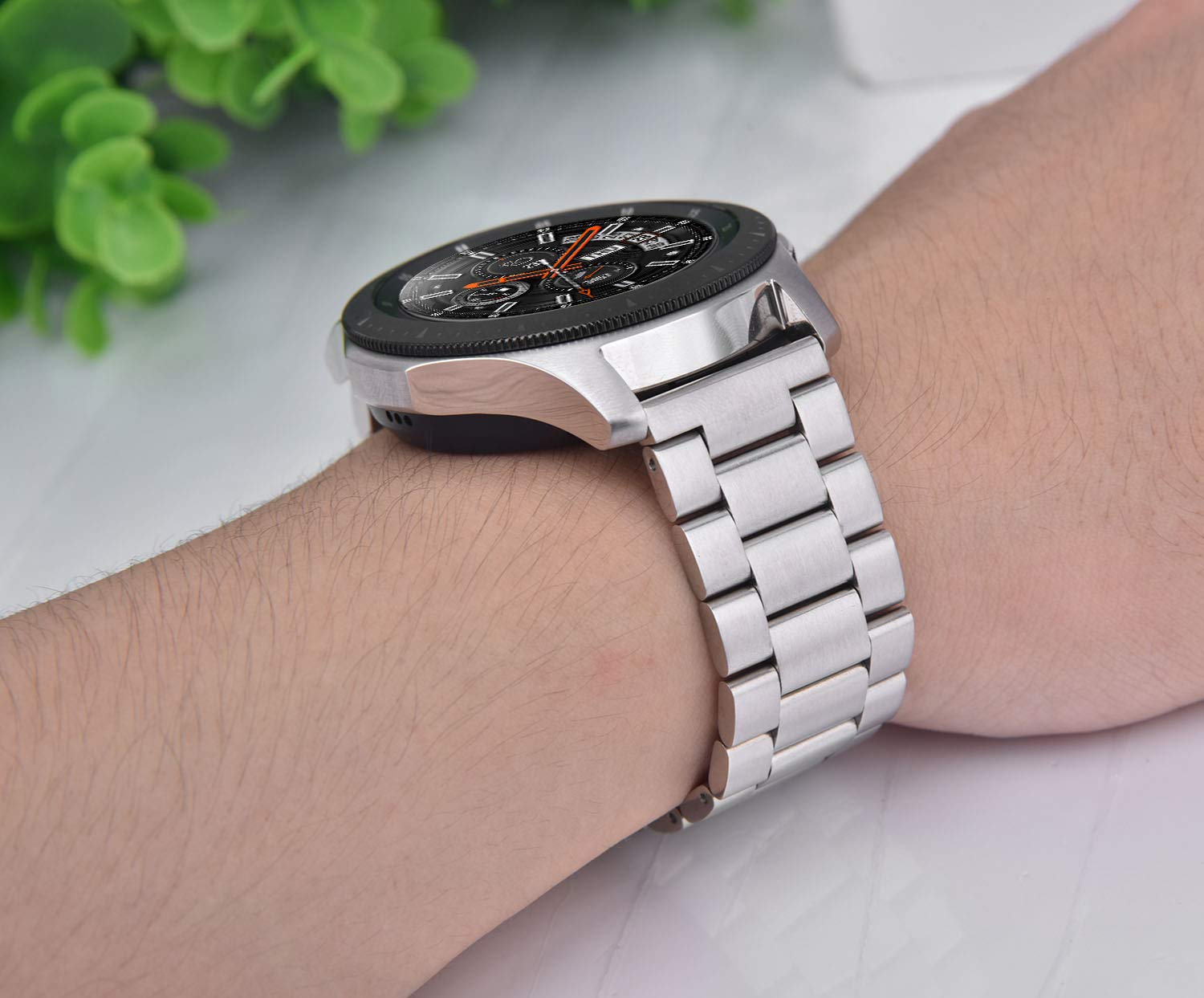 V Moro Metal Strap Compatible With Galaxy Watch 46Mm(2019) Band/Galaxy Watch 3 45Mm Bands Men Silver Solid Stainless Steel Repla