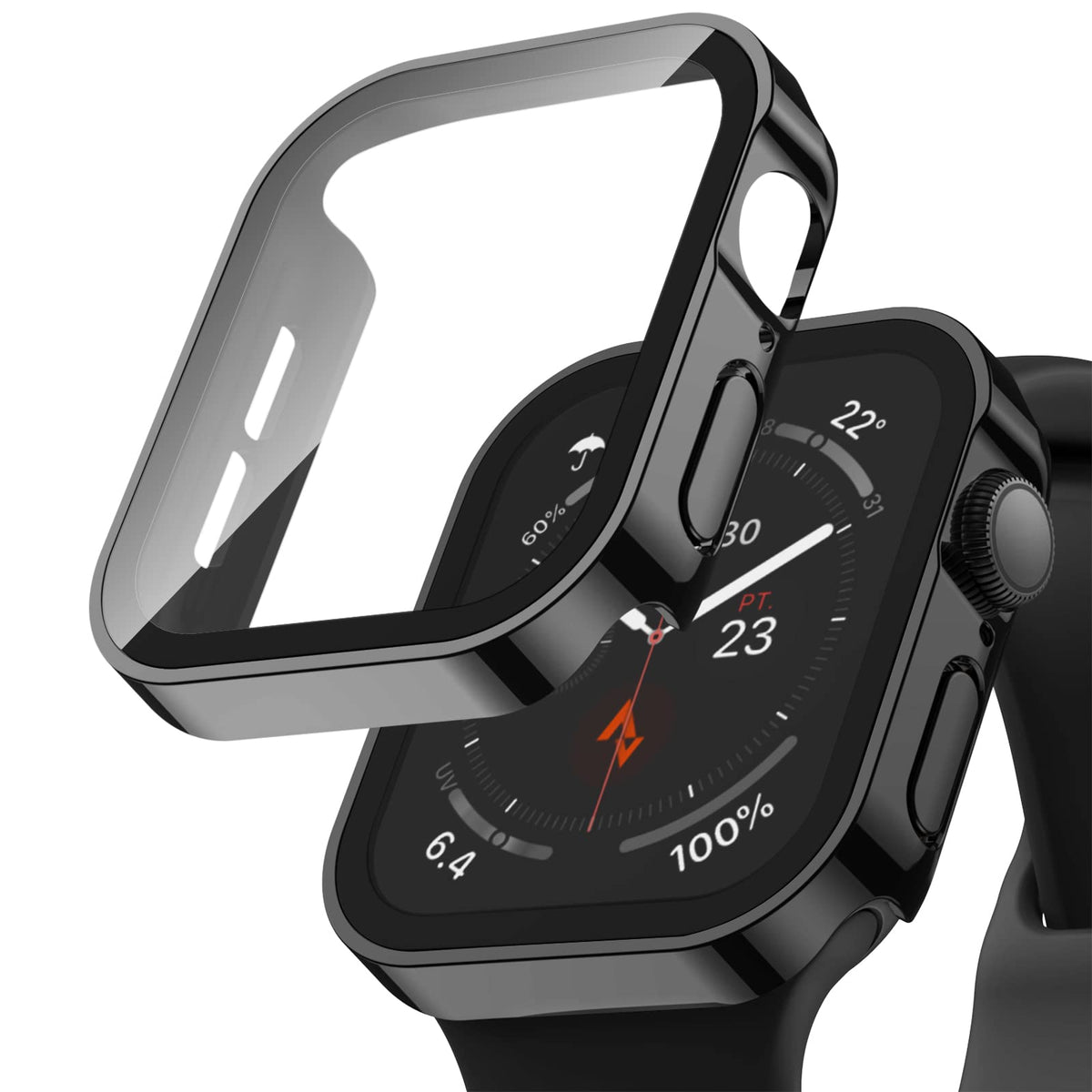 Adepoy 2 Pack Hard Case Compatible With Apple Watch 45Mm Series 9 Series 8 Series 7 With Tempered Glass Screen Protector, Black 
