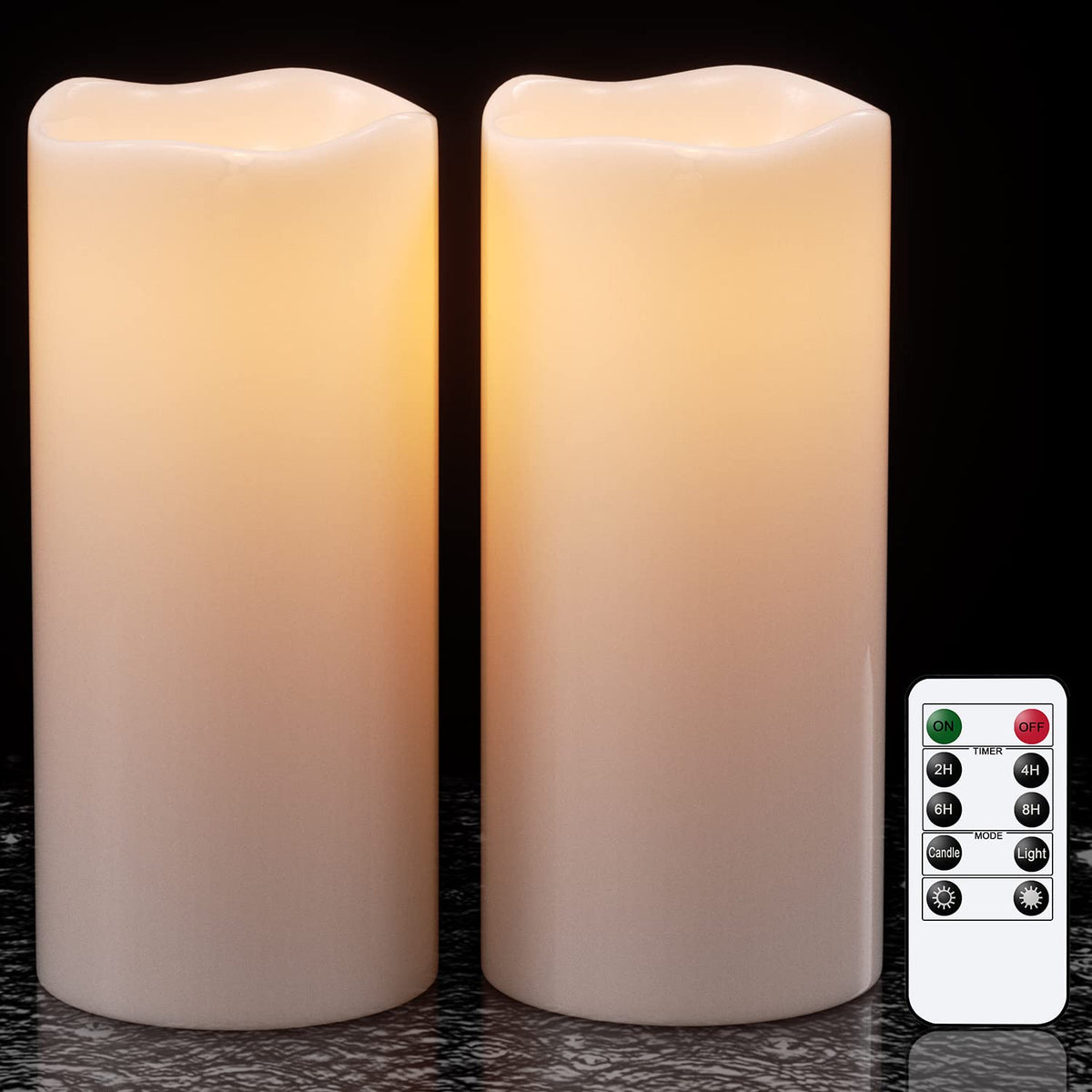 Genswin Waterproof Outdoor Flameless Candles With Remote Timer, Battery Operated Large Flickering Led Pillar Candles For Indoor 