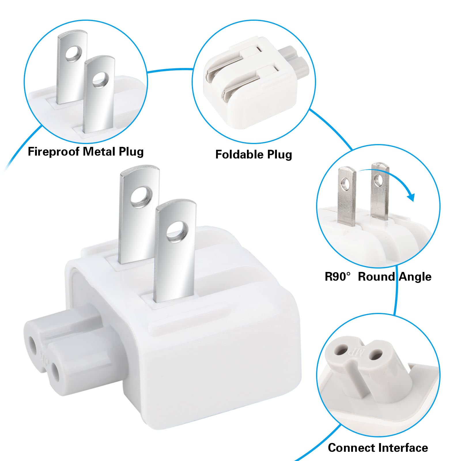 Mandalahuang Mac Ac Wall Adapter Plug Duckhead Us Wall Charger Ac Cord Us Standard Duck Head For Macbook Mac Ibook/Iphone/Ipod A