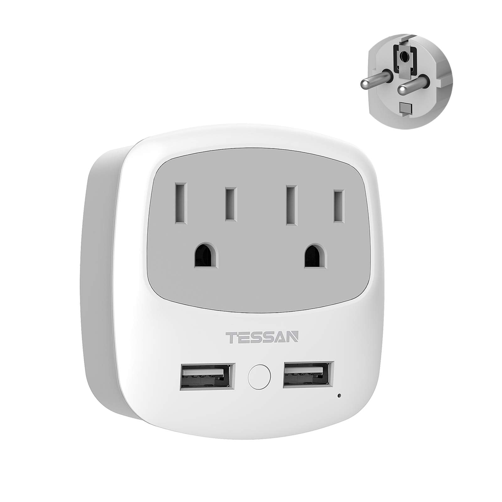 Tessan Germany France Power Adapter, Type E F Plug Adaptor With 2 Usb Ports 2 Ac Outlets, Travel Converter Us To European Europe