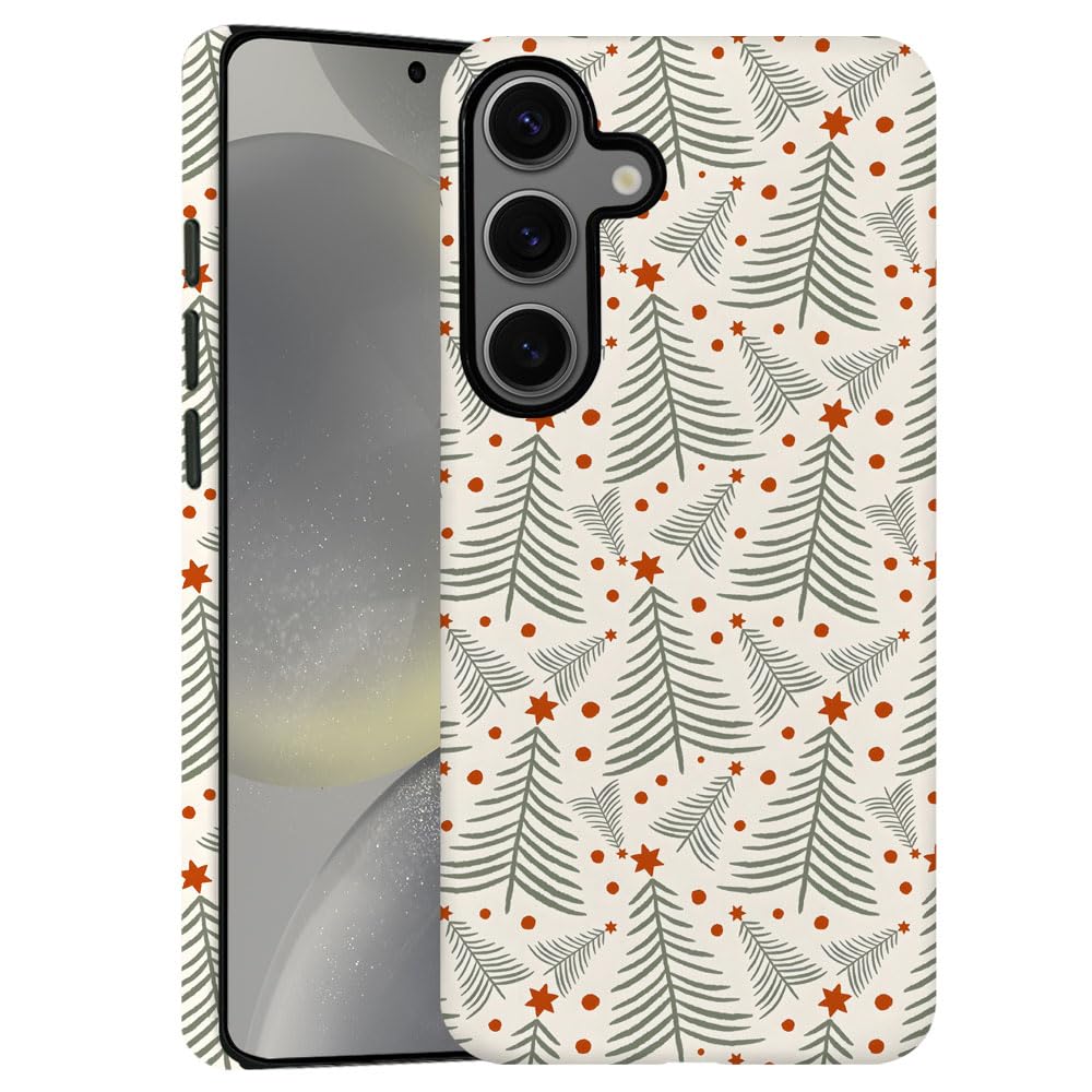 TnXee Case for Samsung Galaxy S24 FE,Christmas Green Red Tree Star Pattern Phone Case Drop Resistant Frosted 2 in 1 Solid Dual-L
