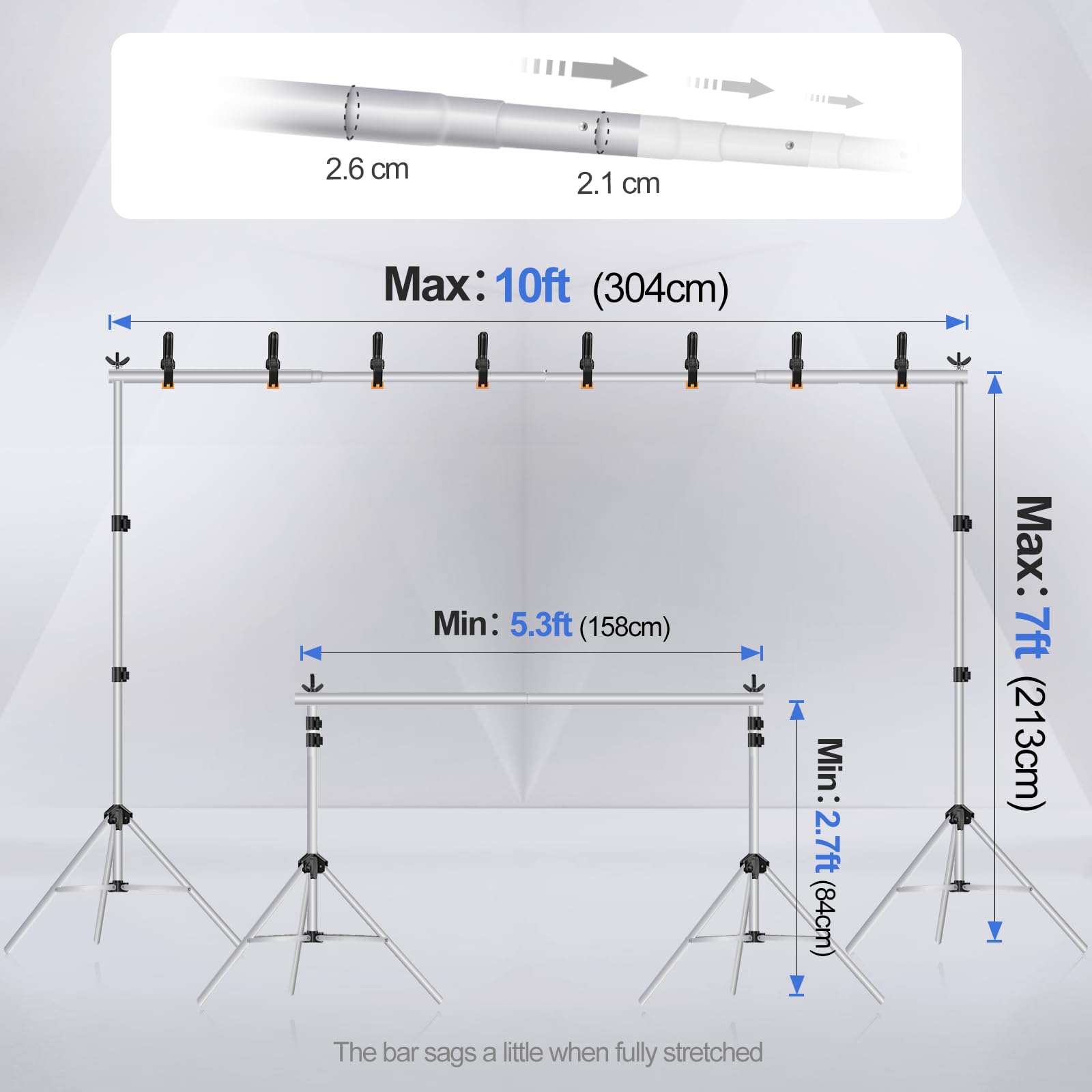 Emart Backdrop Stand 10X7Ft(Wxh) Photo Studio Adjustable Background Stand Support Kit With 2 Crossbars, 8 Backdrop Clamps, 2 San