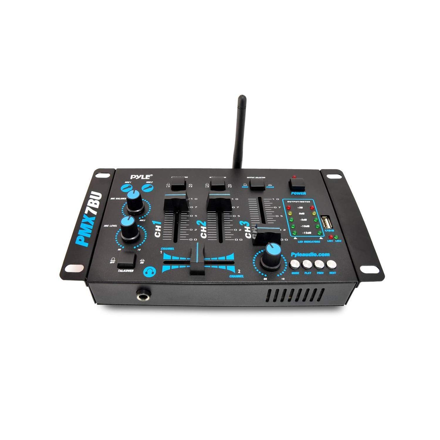 Pyle, 3 Wireless Audio Machine 3 Channel Bluetooth Compatible Dj Controller Sound Mixer System With Mic Talkover, Usb Reader, Du