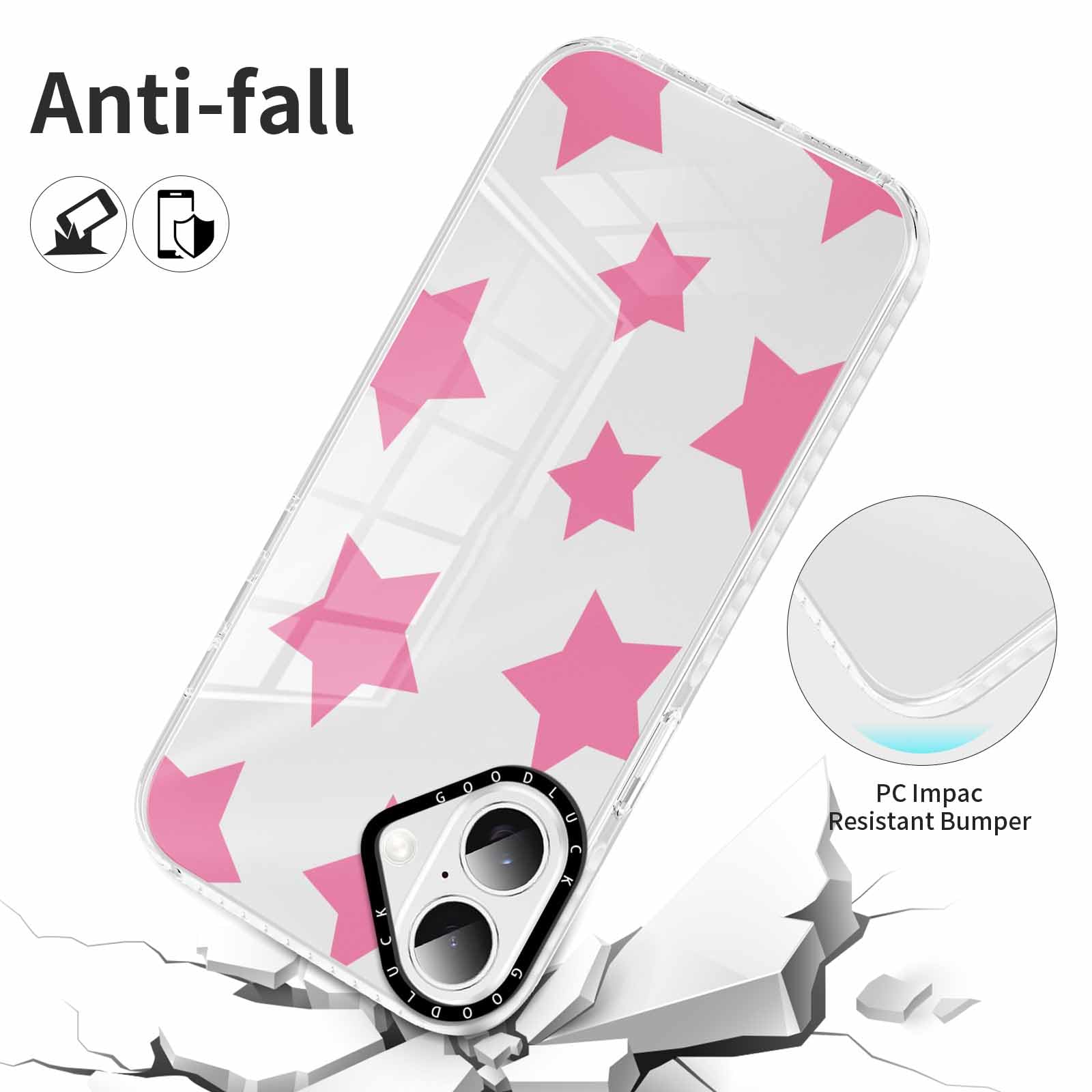 Rumdey 2 Pack Cute Star Girls Woman Phone Case Aesthetic For Iphone 16 Plus 6.7 Inches, Silicone Soft Shockproof Tpu 2 Pcs Bumpe