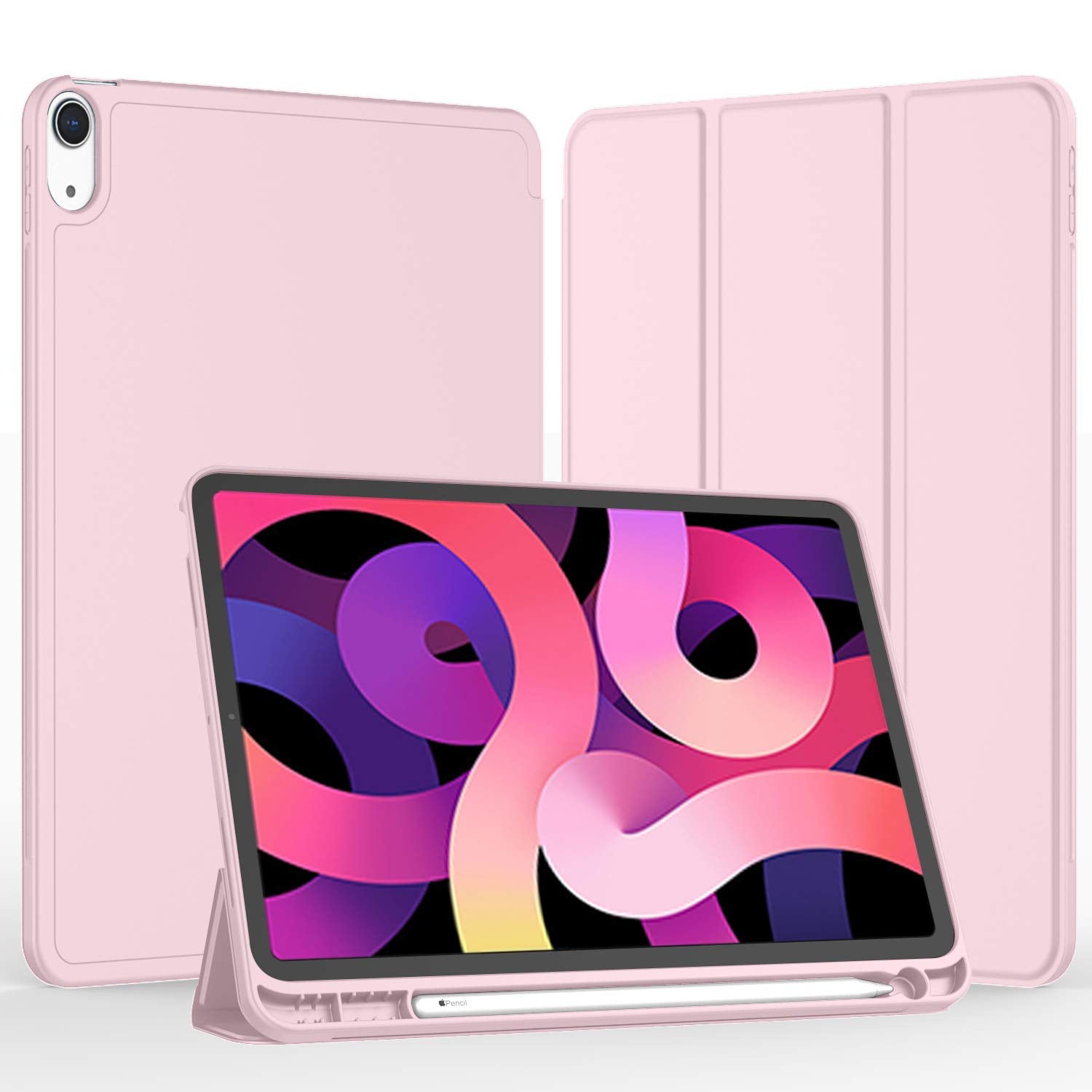 Imieet Ipad Air 11 Inch Case M2 2024, Ipad Air 5Th/4Th Generation Case 2022/2020 10.9 Inch With Pencil Holder, Trifold Stand Smart Case(Pink)
