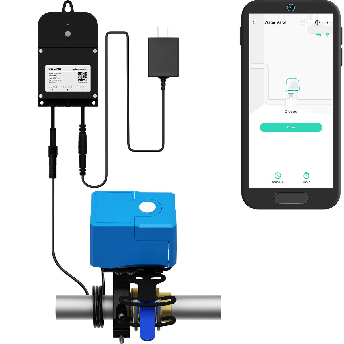 Yolink Smart Water Valve Controller 2, With Bulldog Water Valve Manipulator, Easy No Plumber Diy Installation, Remote Control, C