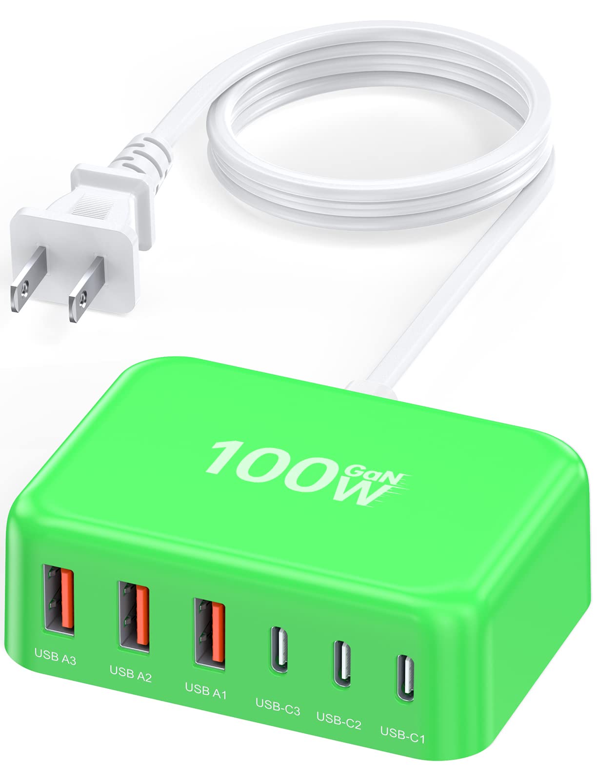 Usb C Charger Block, 100W Gan 6 Port Pd Usb C Qc Usb A Wall Charger Adapter Plug Cube, Super Fast Type C Charging Station Hub Fo