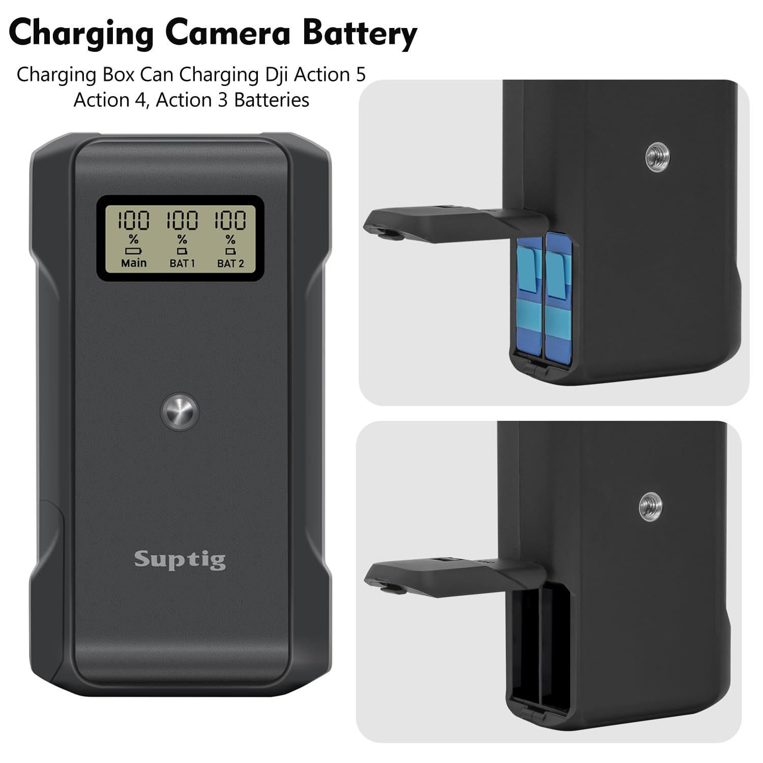 Suptig Power Bank With Battery Charger, 10,000Mah Battery Pack Charger Box For Dji Action 5, Action 4, Action 3 Battery.