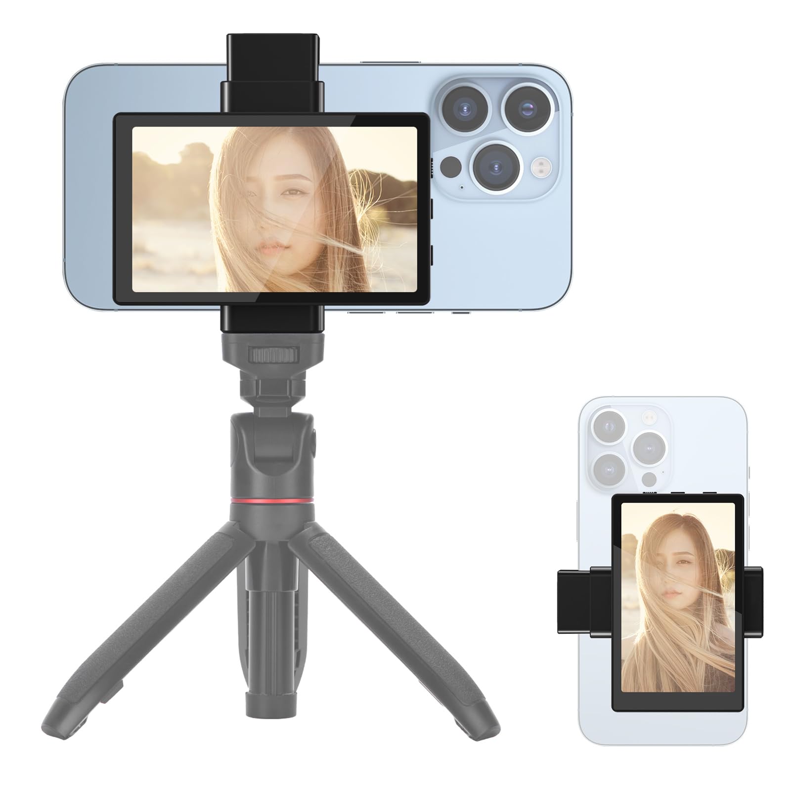 Newmowa Phone Vlog Selfie Monitor Screen, Magnetic Phone Holder Clip Mount, Using Phone Rear Camera For Selfie Vlog Live Stream 