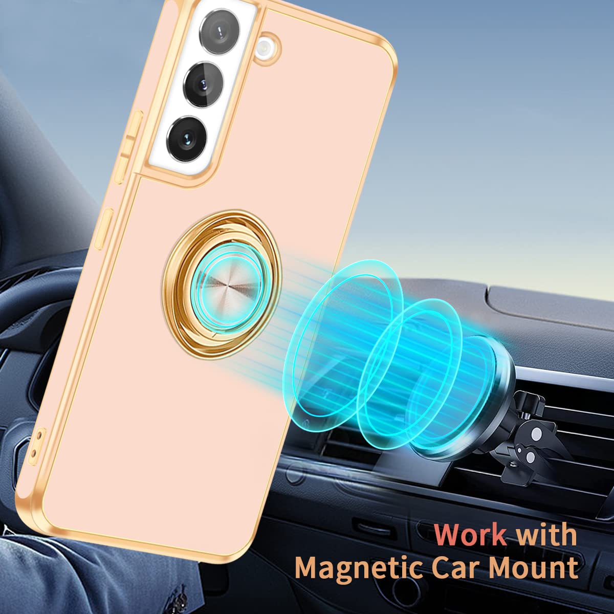 Fingic For Samsung Galaxy S22 Case,Galaxy S22 Case With 360 Ring Holder Slim Kickstand Magnetic Support Car Mount Women Girls So