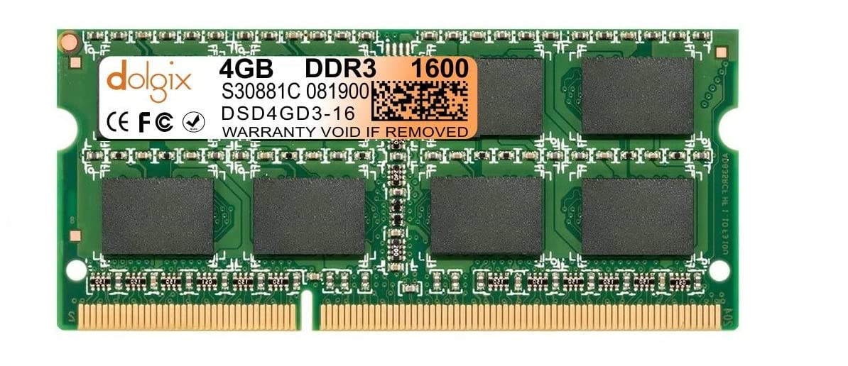 Dolgix 4Gb Ddr3 1600Mhz Laptop Ram|Notebook Ram (Memory) SoDimm |Cl11 | Pc312800 |2Rx8 Dual Rank | 3 Year Warranty (Made In 