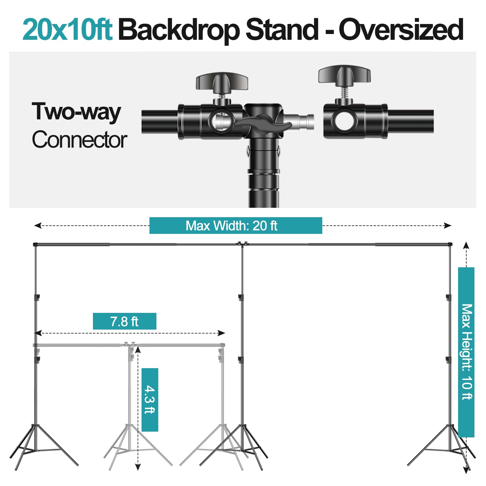 Emart Photo Video Studio 20 Ft Wide 10 Ft Tall Adjustable Heavy Duty Photography Backdrop Stand, Background Support System Kit W