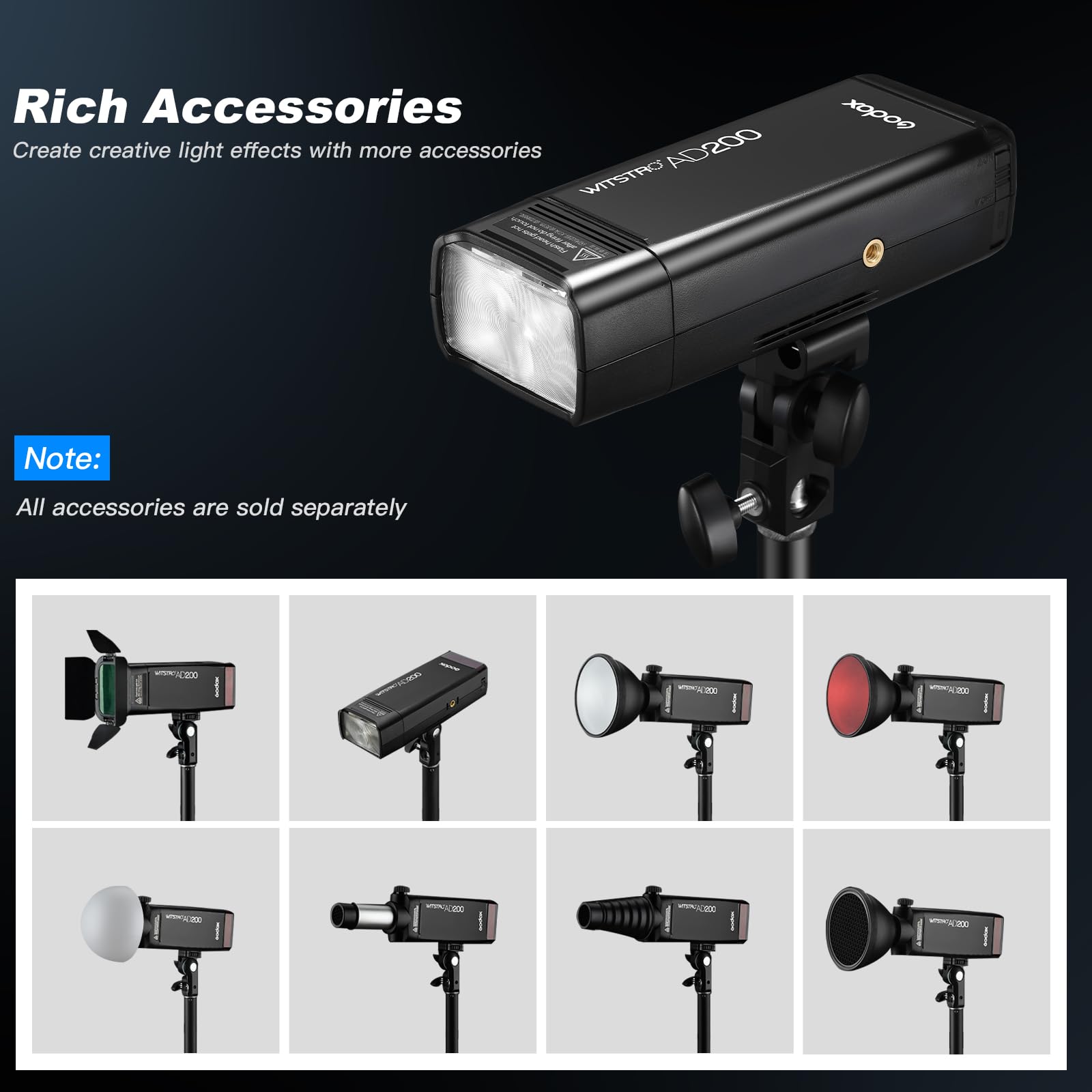 Godox Ad200 Pocket Flash Speedlite 200W Ttl Monolight Strobe 2.4G 1/8000 Hss With 2900Mah Li Ion Battery And Bare Bulb Recycle I