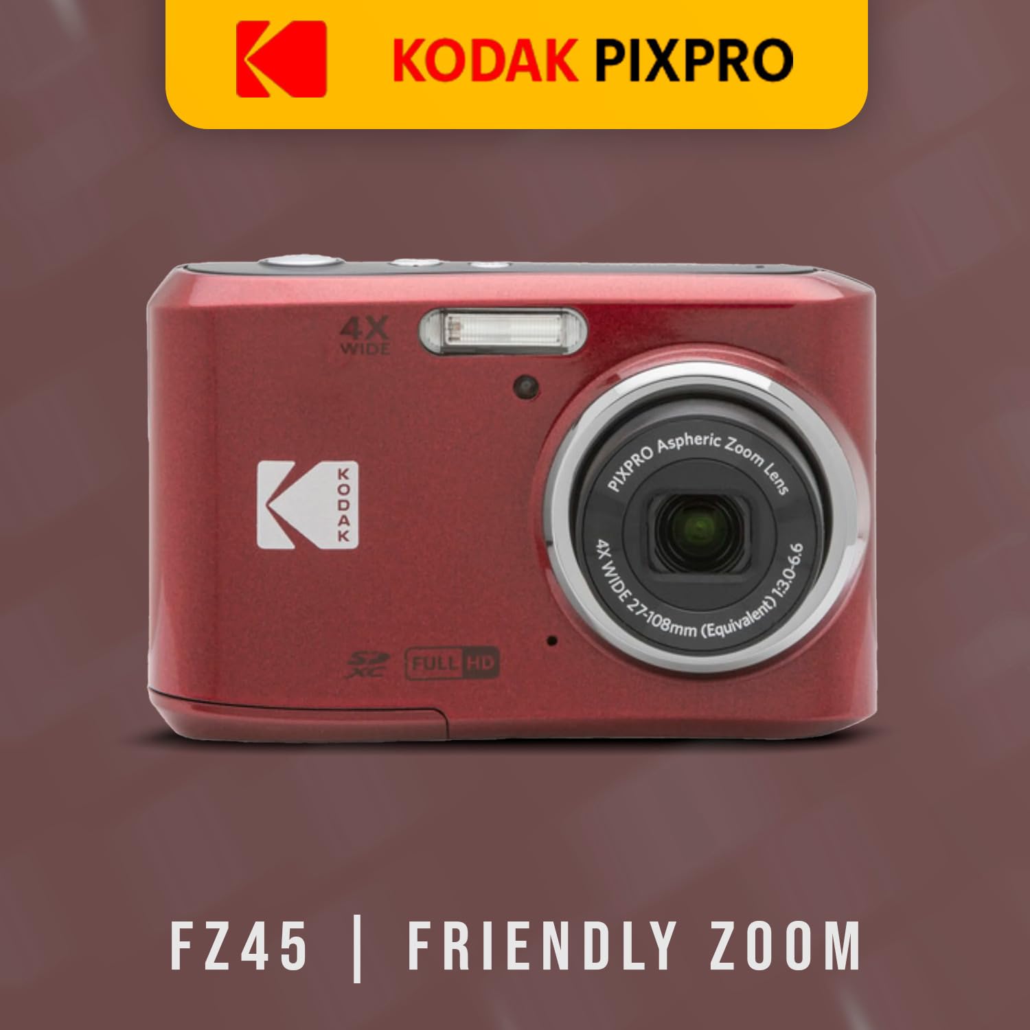 Kodak Pixpro Fz45 Friendly Zoom Digital Camera (Red) Bundle With Folding Storage Travel Case, 128Gb Sd Class 10 Uhs-I U1 V10 Ful