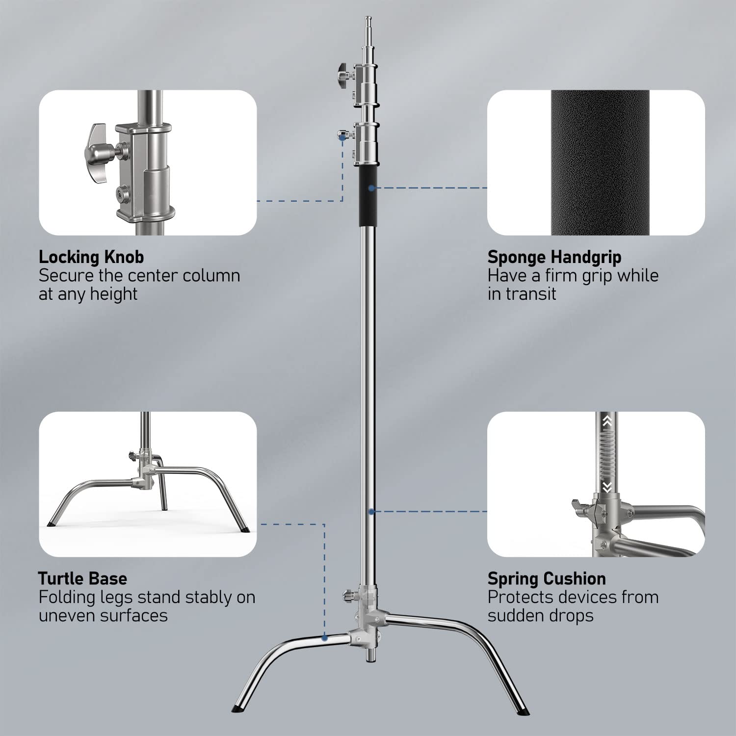 Photography C Stand With Boom Arm: 100% Stainless Steel   Takerers Bs10 Heavy Duty Max Height 10.5Ft/131Inch Light Stands (1 Pac