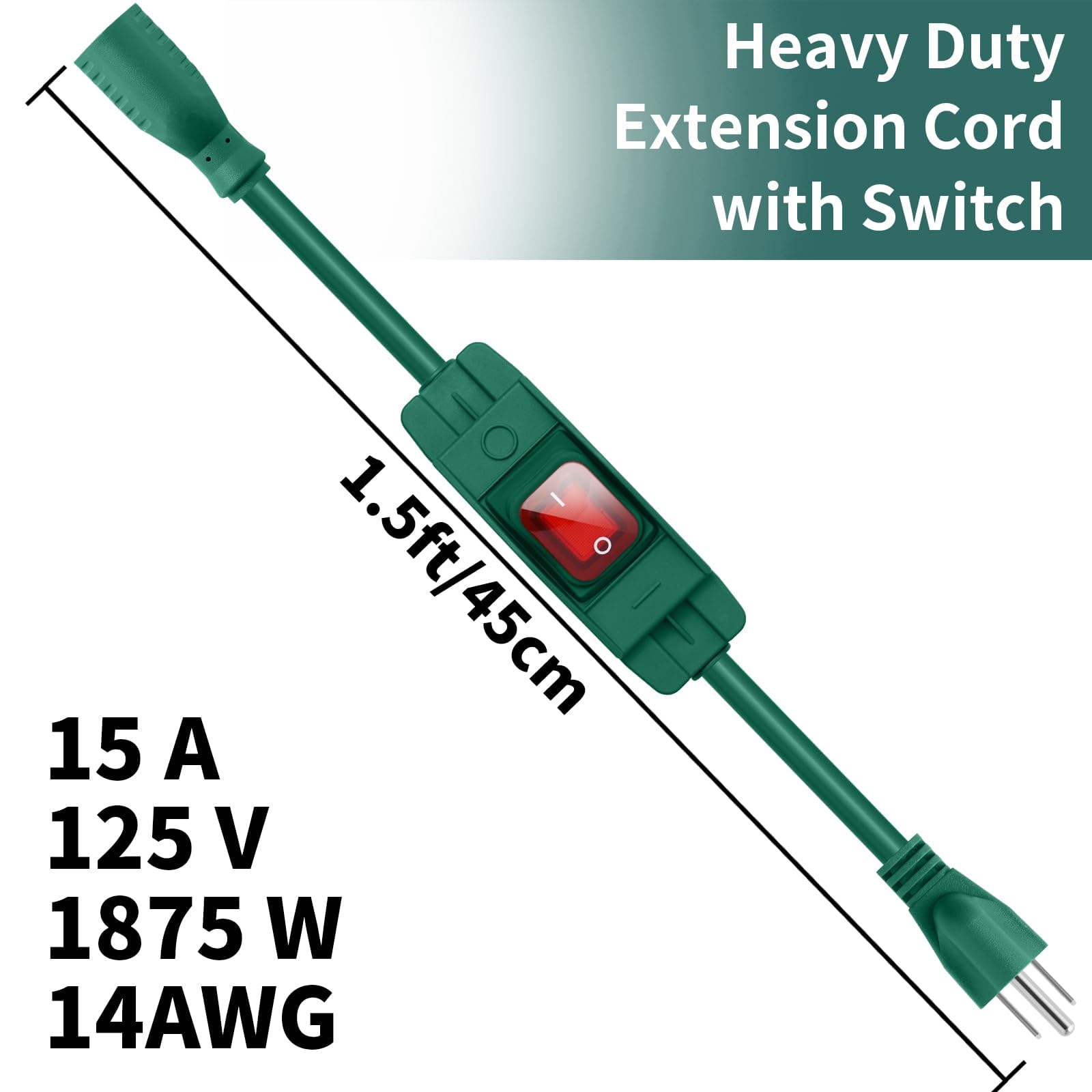 Outdoor Extension Cord With Switch On/Off Waterproof Switch 3 Prong Extension Cord With Inline Cord Switch, Heavy Duty Extension