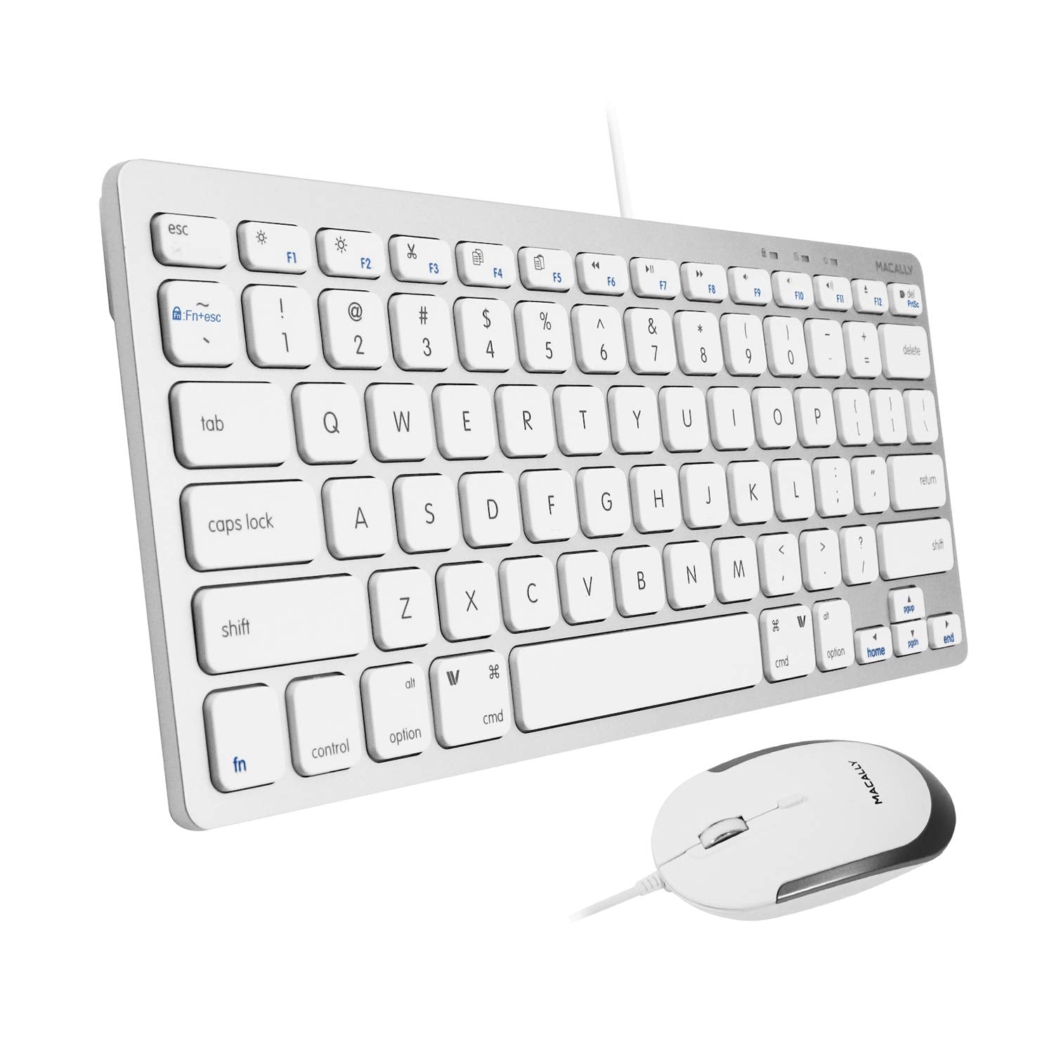 Macally USB Wired Keyboard and Mouse Combo for Mac and PC - Save Space with a Compact Small Mac Keyboard and Mouse for MacBook P