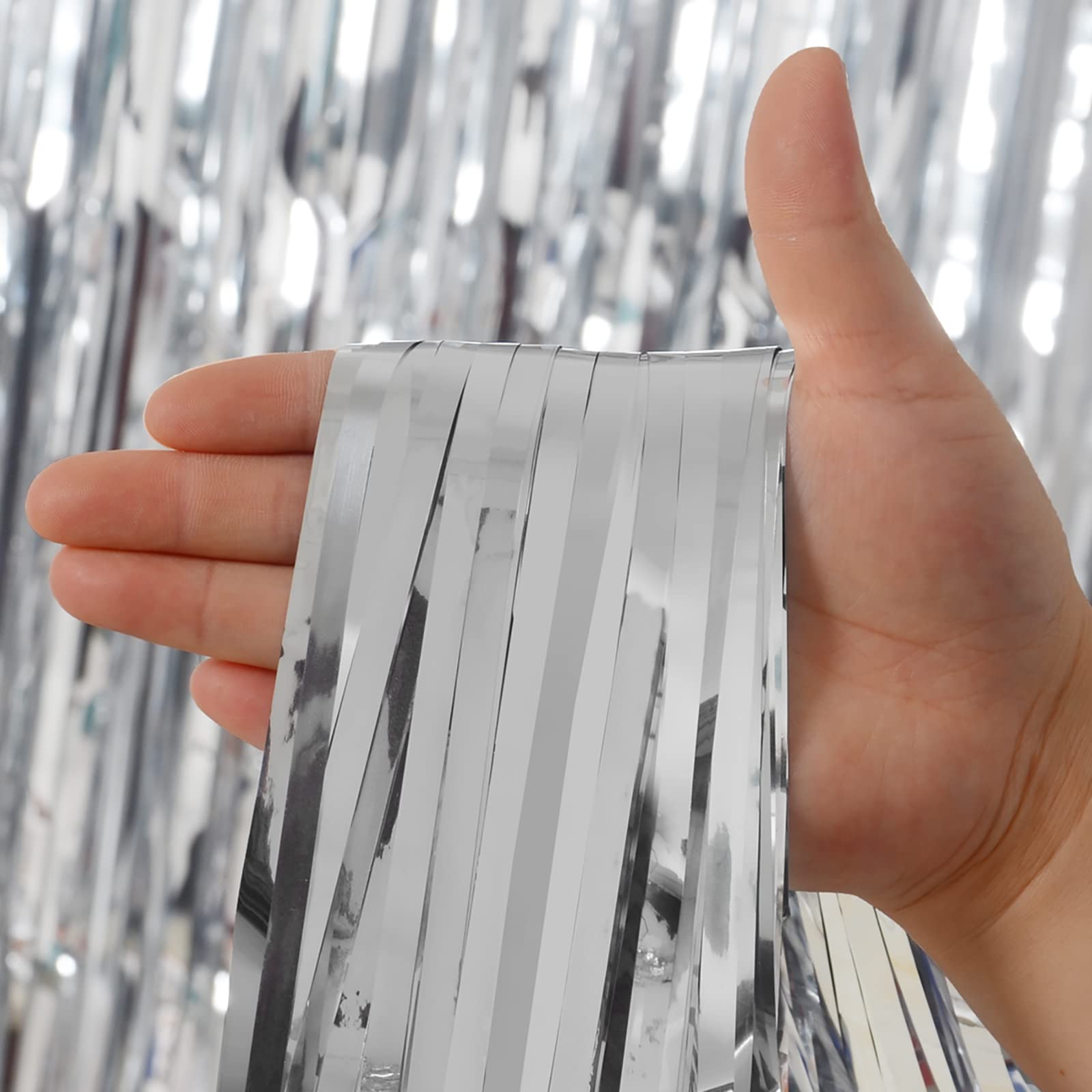 Silver Backdrop Curtains For Parties, Melsan 3.2 X 8 Ft Foil Fringe Curtains Backdrop For Birthday,Engagement,New Year Eve, Disc