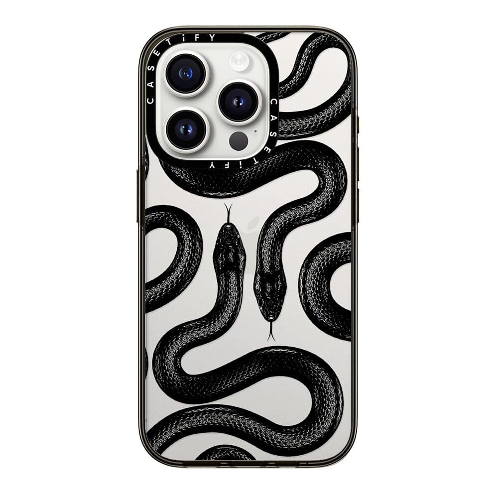 Casetify Compact Case For Iphone 15 Pro [2X Military Grade Drop Tested / 4Ft Drop Protection]   Black Kingsnake   Clear Black