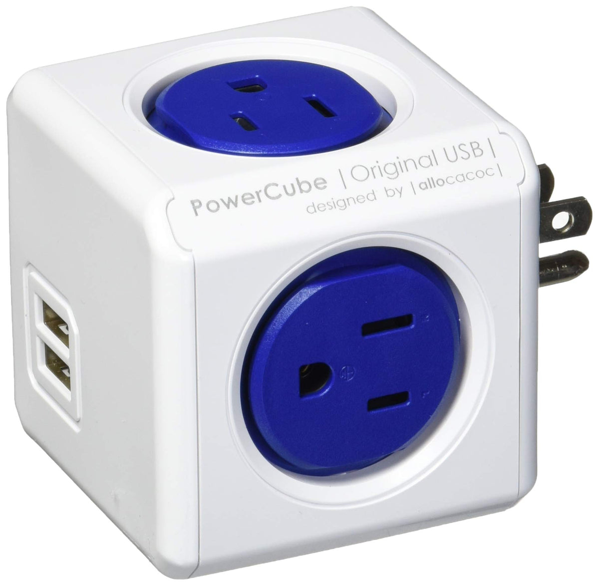 [New Version] PowerCube 4 Outlets Dual USB Port Surge Protector Wall Adapter Power Strip with Resettable Fuse, Cobalt Blue