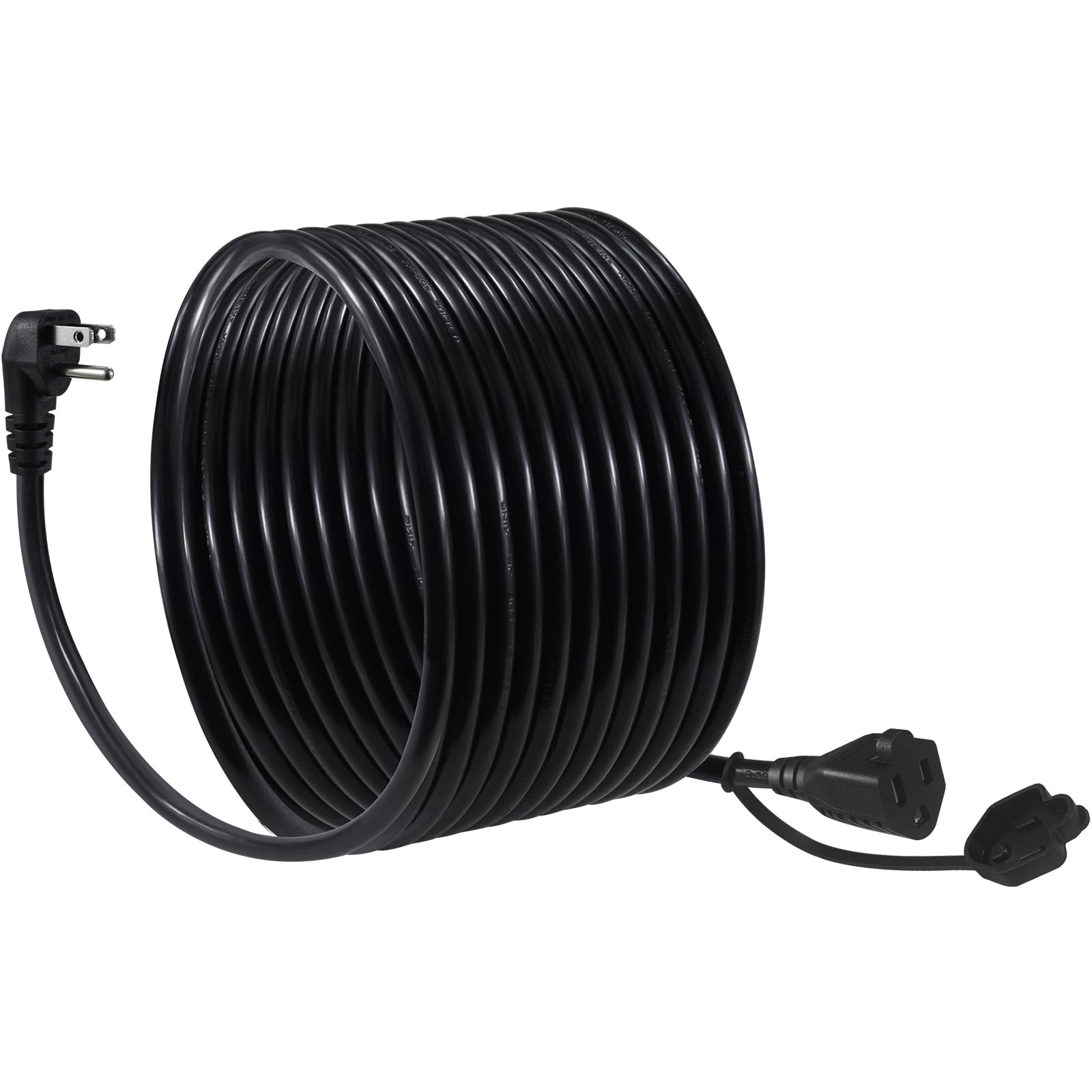 20Ft Black Outdoor Extension Cord   16Gauge Sjtw Garden Extension Cord With Flat Plug, 1625Watt Weatherproof Resistant Jacket 3P
