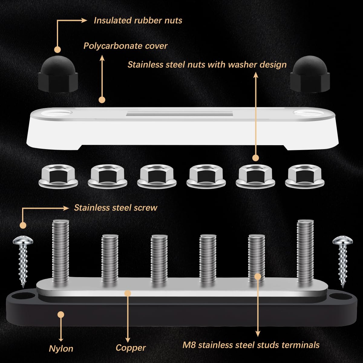 Seamaka 250A 12V Bus Bar Marine Power Distribution Terminal Block With Cover With 6 X 5/16    (M8) Post,Battery Bus Bar (Pair, R