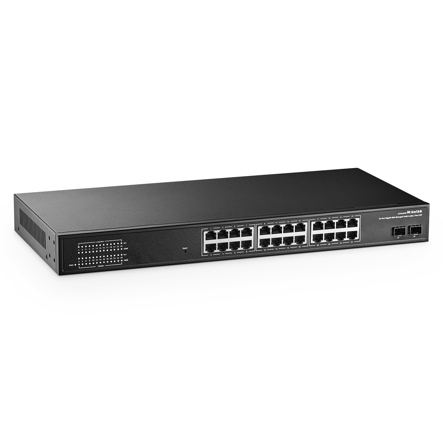 Mokerlink 26 Port Gigabit Managed Switch, 24 Port Ge, 2 X 1G Sfp, L2+ Smart Web Managed, Rackmount Fanless, Qos Vlan Igmp And St