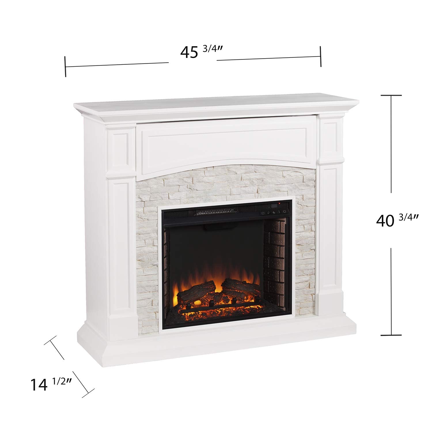 Seneca Electric Media Fireplace - White W/White Faux Stone