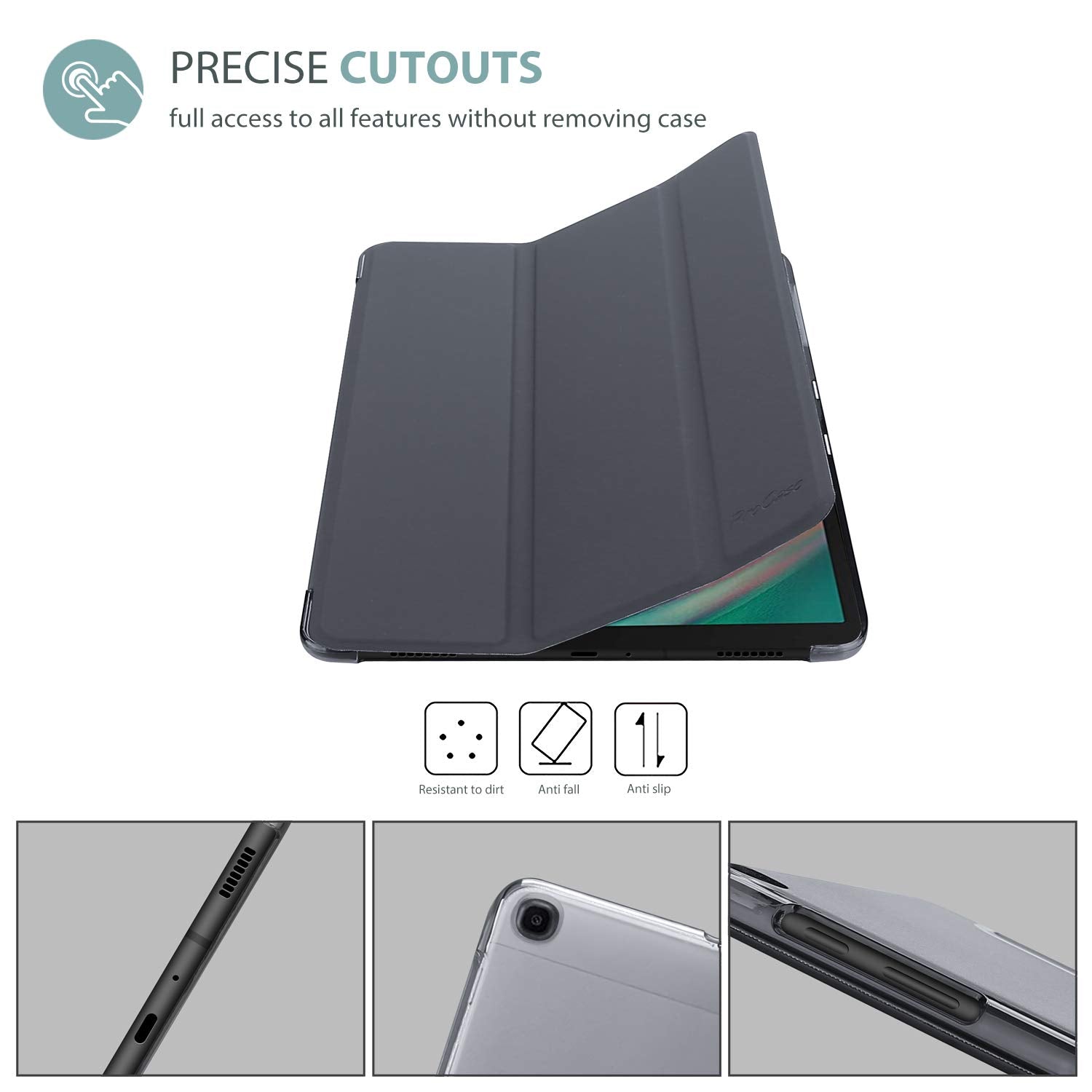 Procase Slim Case For Galaxy Tab A 10.1 2019 Model T510 T515 T517, Lightweight Stand Case Shell Cover For 10.1 Inch Galaxy Tab A Tablet Sm T510 Sm T515 Sm T517 2019 Release  Grey