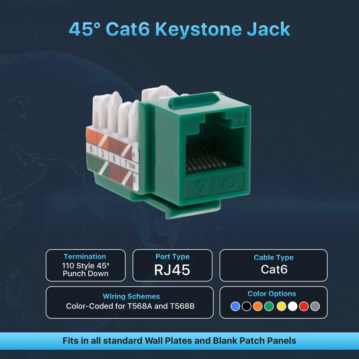 Satmaximum Cat6 Keystone Ethernet Wall Jack Punch Down Utp 45 Degree (Easier Termination Than 90 Degree), Rj45 Slim Profile Spee